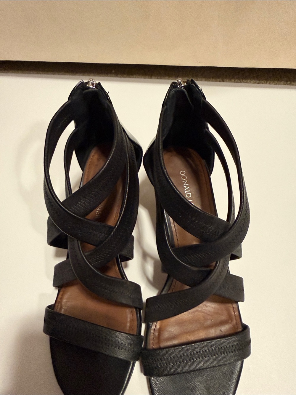 Donald J. Pliner Black Multi-Strap Leather Heeled Sandals